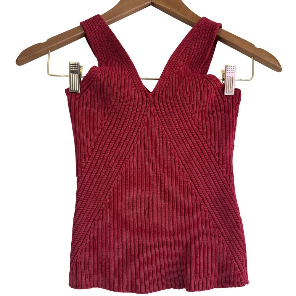 Vintage Women's Y2K 90s Red ribbed Knit Racerback V-Neck Tank Top Size XS